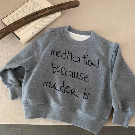 2025 Autumn New Children Solid Sweatshirt Baby Fashion Letter Printed Long Sleeve Tops Kids Girl Boy Crewneck Hoodie Clothing