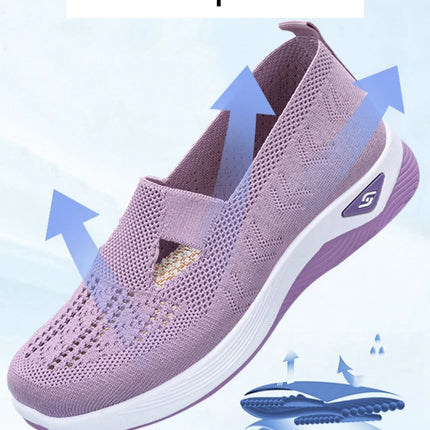 Women's shoes Solid Color Breathable Sneakers, casual sneaker women's summer sneakers, Low-top Knitted Casual Shoes Mom Shoes
