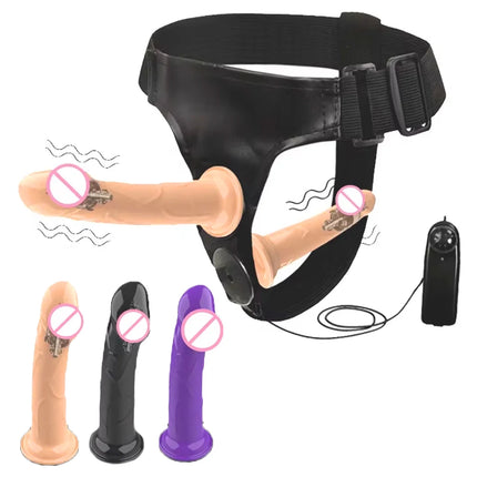 Couples Harness Strap-on with 2 Vibrations Realistic Dildos for Anal G-spot Stimulation Prostate Massager Adult Sex Toy for Wom