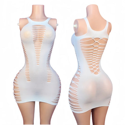 Women Tight Night Club Hollow Out Mesh Dress Sexy Fashion V Neck Embroidery Sleeveless Short Stretch Bodycon Dresses Nightdress
