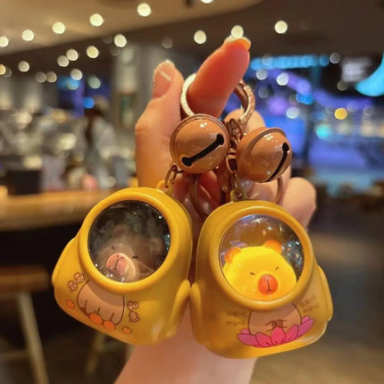 Cute Kapibala Small Night Light Keychains Kawaii Bag Hang Celebrity Atmosphere Light Key Chain Space Capsule Trinket Friend Gift