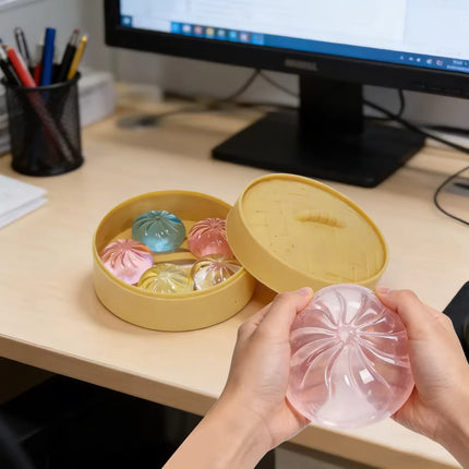 Mini Glitter Dumpling Squishes Stress Relief Toy With Dumplings Steamer Fidget Sensory Squeeze Ball Simulation Food Squishy Bun