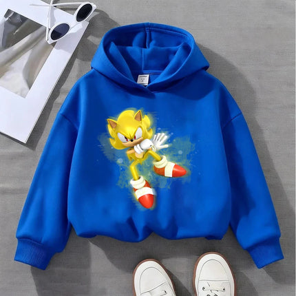 Kids Sonic The Hedgehog Hoodie Boys Girls Golden Super Sonic Print Sweatshirt Long Sleeve Casual Pullover Children's Cartoon