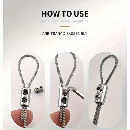 10pcs Adjustable Stainless Steel Wire Rope Lock Clamps - Self-Locking Fasteners for Home Renovation - Double Hole Telescopic
