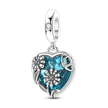 Charm Bead 925 Sterling Silver Heart Starry Sky Family Mother-Daughter-Sister Charm Fit Bracelets Pendant Women DIY Jewelry Gift
