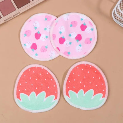 〔HBA16〕 10 Pcs Makeup Remover Pads Washable Double-Layer Strawberry Print Cleaning Cotton Reusable Facial Make Up Removal Pads
