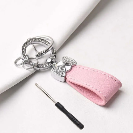 Key Holder Luxury Genuine Leather Keychain Matte Buckle Keys Organizer Car Key Pendant Bag Charms Pendant Rhinestone Key Chain