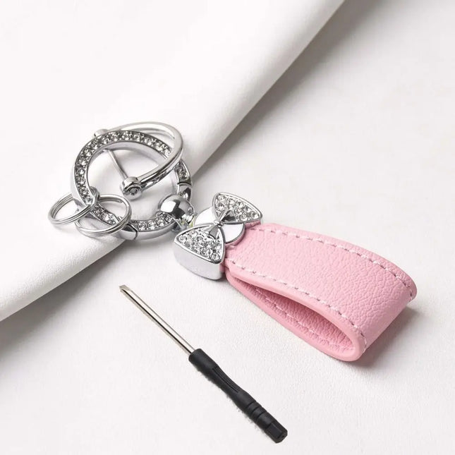 Key Holder Luxury Genuine Leather Keychain Matte Buckle Keys Organizer Car Key Pendant Bag Charms Pendant Rhinestone Key Chain