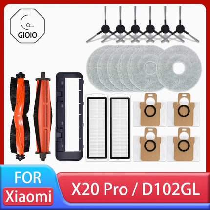 For Xiaomi Robot Vacuum X20 Pro / D102GL Parts Accessories Main Brush Side Brush Hepa Filter Mop Cloth Dust Bag Replacement