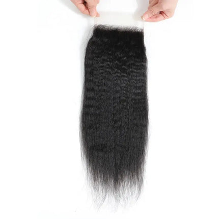 4x4 Lace Closure Kinky Straight Frontal Closure Pre Plucked With Baby Hair Bleached Knots Virgin Unprocessed Hair Yaki Straight