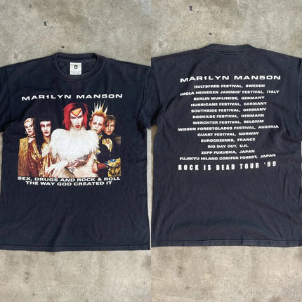 Gothic Rock Marilyn Manson Fan Tees Vintage Death Hype T-shirts Men Women Oversized Y2k 90s Pure Cotton Streetwear Clothing Tops