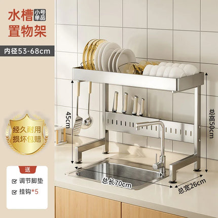 Adjustable Over Sink Dish Drainer Stainless Steel Kitchen Tableware Organizer Rack
