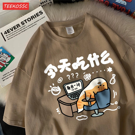 Funny Comic Cat Cotton Women's T-Shirts Cartoons Prints T-Shirts Soft O-Neck Oversize Short Sleeve Tops Summer Women's Clothes