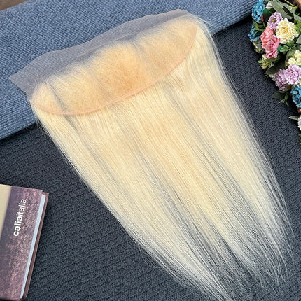 13x4 Transparent Lace Frontal #613 Blonde Color Straight Human Hair Bleached Knots Preplucked Invisible Lace Closure Virgin Hair