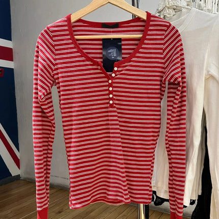 Pink Striped Slim Long Sleeve Tees Women Spring Casual Cotton O-neck Tshirt New Tops Clothes Sweet Cute  Vintage T-shirts Y2K