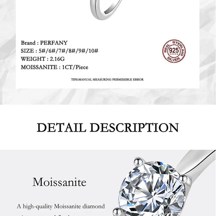 PERFANY 0.5/1/2CT Moissanite Women's Engagement Ring S925 Pure Silver Classic Four Claw GRA Certified Diamond Wedding Jewelry
