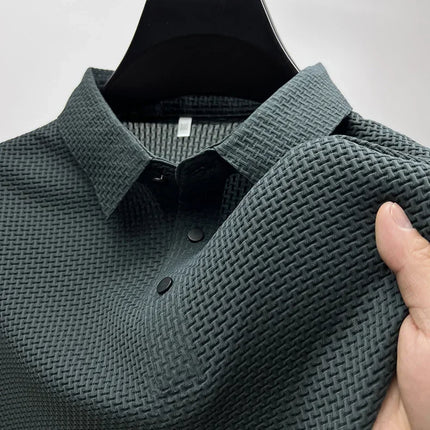 Summer New Men's Lop-up Hollow Short-sleeved Polo Shirt Ice Silk Brand Clothes Breathable Business Fashion T-Shirt Male Upto 6XL