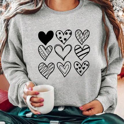 Simple Lines Heart Drawing Printing Women Hoodies Harajuku Hoody Fashion Clothing Comfortable Winter Autumn Sweatshirt