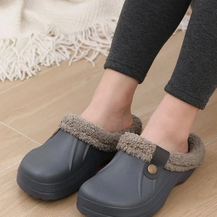 Kidmi Fur Lined Clogs Slippers For Women Classic Winter Waterproof House Slippers For Women With Padded Shoes EVA Garden Shoes