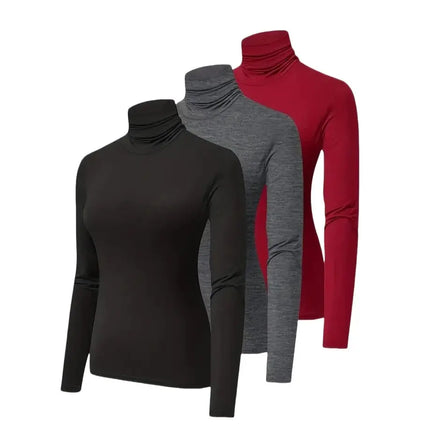 Womens Turtleneck T-Shirt Set  Soft Knit Casual Long Sleeve Tops for Spring & Fall  Stylish Basic Closet Essentials