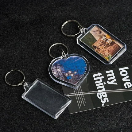 50/1pcs Transparent Rectangle Blank Acrylic Insert Keychain Photo Picture Frame Keyring Holder DIY Split Ring KeyChain Gifts