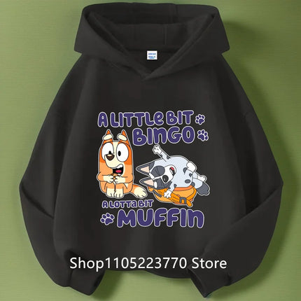 Kids Bluey Themed Hoodie Warm Fleece Lined Sweatshirt Autumn Winter Casual Pullover for Boys Girls