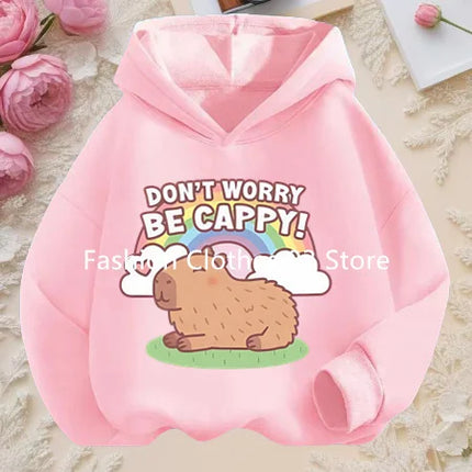Fall and Winter Outdoor Leisure Sports Children's Hooded Sweatshirt Cartoon Fun Capybara Cute Print Boys and Girls Soft Hoodie