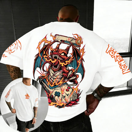 Pokemon  Game Charizard Co Branded Cotton T-shirt Summer New Men's and Women's Loose Casual Hip-hop Trend Short Sleeved Top