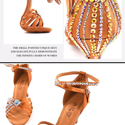 Latin Dance Shoes for Women Rumba Chacha Performance High Heel Diamond Shoes 33-41 Size Girl's Ballroom Waltz Competitoin Shoes