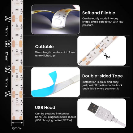 LED Strip Light With Hand Sweep Gesture Sensor Dimmable Tape Self Adhesive Lamp 5V For Cabinet Kitchen Wardrobe Home Lighting