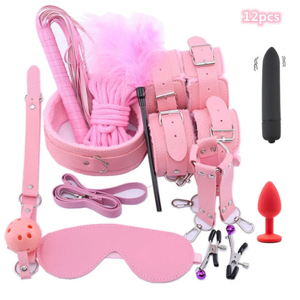 Adult Game Sex Products BDSM Bondage Set Metal Anal Plug Fox Tail Handcuffs Whip Gag Sex Shop Erotic Sex Toys For Couples Women