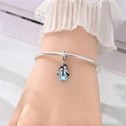 Hot Sale 925 Sterling Silver Cute Panda Beads & Penguin Dangle Charm Fit Snake Bracelet Boutique Necklace Black Pendant Gift
