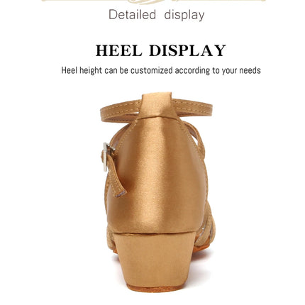 HROYL Girls Latin Dance Shoes Children Ballroom Tango Salsa Party Dancing Shoes Ladies Soft Sole Low Heels 3.5cm Training Shoes