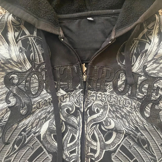 2000s vintage Street New Fashion South pole Men Black Hoodie Super Skull embroidery Hoodie Couple Harajuku Y2k Top Street Wear
