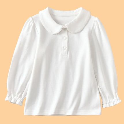 Girls White Cotton Polo Shirt Loose Breathable Children's T-shirt School Clothing POLO Size 100-170
