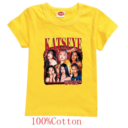 Hot Katseye T Shirt Kids Summer Clothes Girls Short Sleeve T-Shirt Toddler Boy Cotton Casual Tops Children's Fashion Streetwear