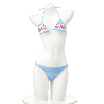Cute Shark Pool Parry Anime Comics Girl Bikini Swimsuit Gawr Gura Cosplay PU Swimsuit Split Bathing Suit Low Waist Leather Outfi