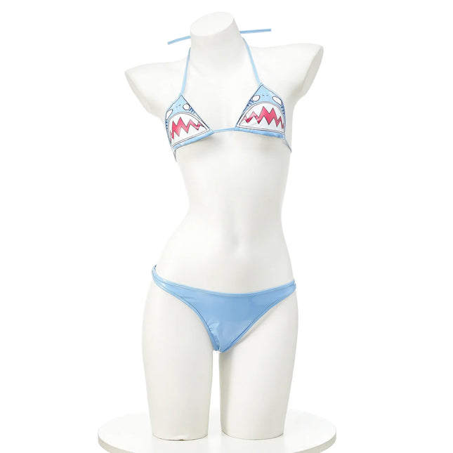 Cute Shark Pool Parry Anime Comics Girl Bikini Swimsuit Gawr Gura Cosplay PU Swimsuit Split Bathing Suit Low Waist Leather Outfi