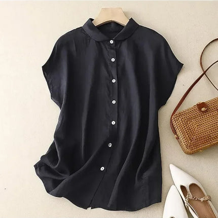 Plus Size Shirts 2025 Summer Women's Loose Lapel Elegant Short Sleeved Casual Ladies Blouses Button Up Fashion Comfortable Tops