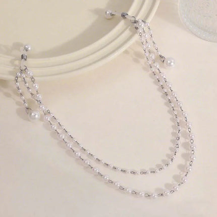 Sexy Imitation Pearl Tassel Chest Chain for Women Girls Exaggerated Metal Double Layered Nipple Chain Body Jewelry Accessories