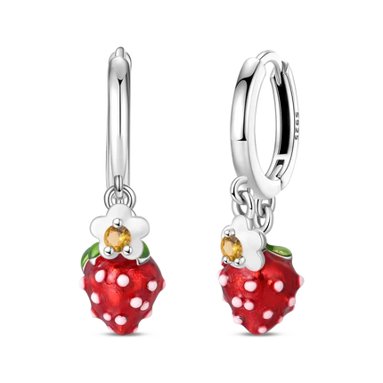 Original Earrings 925 Silver Fruit Series Cherry Strawberry Hoop Earrings Ear Studs Zircon Making Jewelry for Women Girl Party