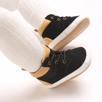 High-Top New 0-18M Baby and Children's Shoes Fashionable and Sporty PU Soft Rubber Sole First Walking Casual Sports Shoes