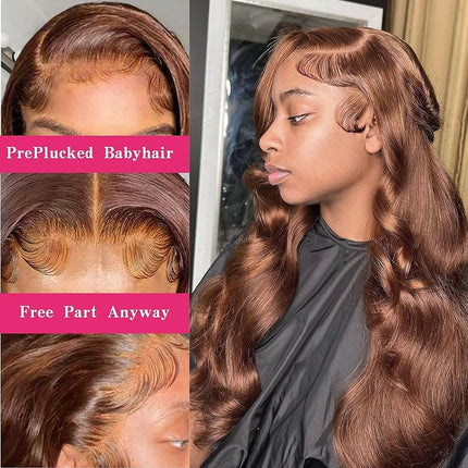 Body Wave Chocolate Brown Lace Front Wigs Human Hair Pre Plucked Brazilian Brown Virgin Hair Glueless HD Frontal Wig For Women