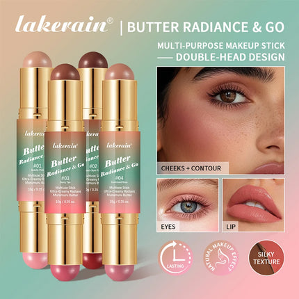Lakerain Butter Makeup Stick Nature Bronze Colored Matte Effect Moisturizing Smooth Dual-head Design Multi-purpose Makeup Stick