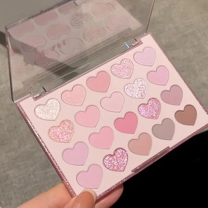 Sweet Pink 20 Color Heart Shaped Eyeshadow Plate Pearl Glitter Purple Eyeshadow Pink Blusher Naturally Brightens Korean Makeup