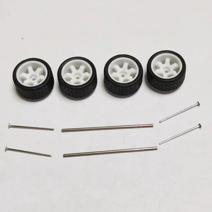 5 Sets 1/64 Alloy Car Model Tires w Shaft Wheels w 25mm Axles for Modify 1:64 Matchbox/Domeka/HW Model Cars No Need Open Chassis