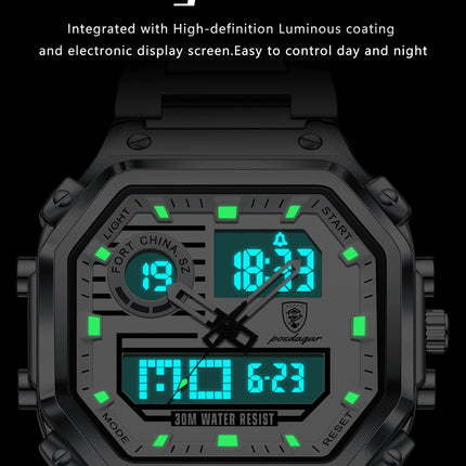 POEDAGAR Functional Men Wristwatch Waterproof Luminous Stainless Steel LED Man Watch Week Date Electronic Men's Quartz Watches