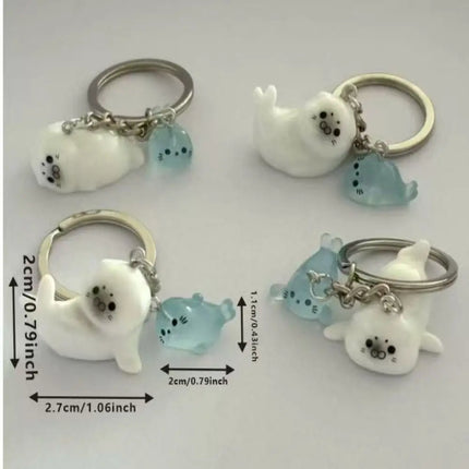 3Pcs 3D Design 3D Luminous Keychain Luminous Feature Resin Material Sea Lion Keychain Simple Design Creative Style