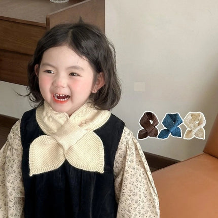 Korean Style Baby Scarf Simple Solid Color Crossover Neck Warmer Warm Soft Knit for Infant Toddler Outdoor Easy Match Outerwear