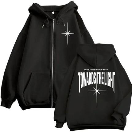 2025 ATEEZ World Tour Towards The Light Zipper Hoodie Fashion Hip Hop Zip Up Sweatshirts Men Women Casual Oversized Pullovers